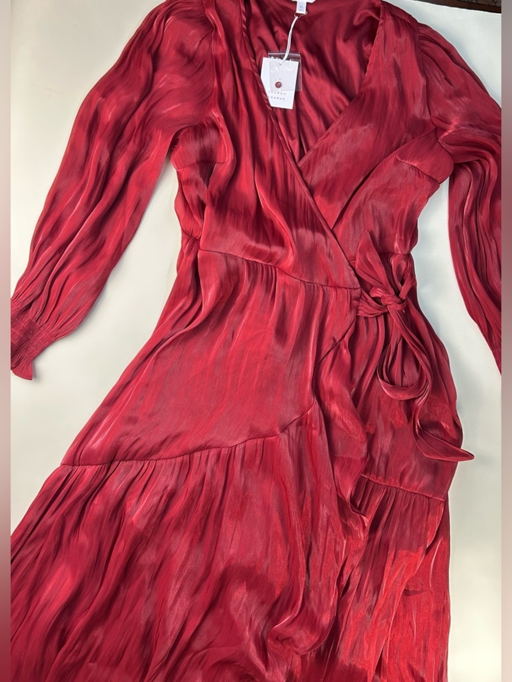 NEW LC Lauren Conrad Red Wrap Midi Dress with Self-Tie Waist SIZE XL - Picture 4 of 12